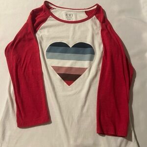 EV1 Women's Heart Design Raglan Tee - Red and White